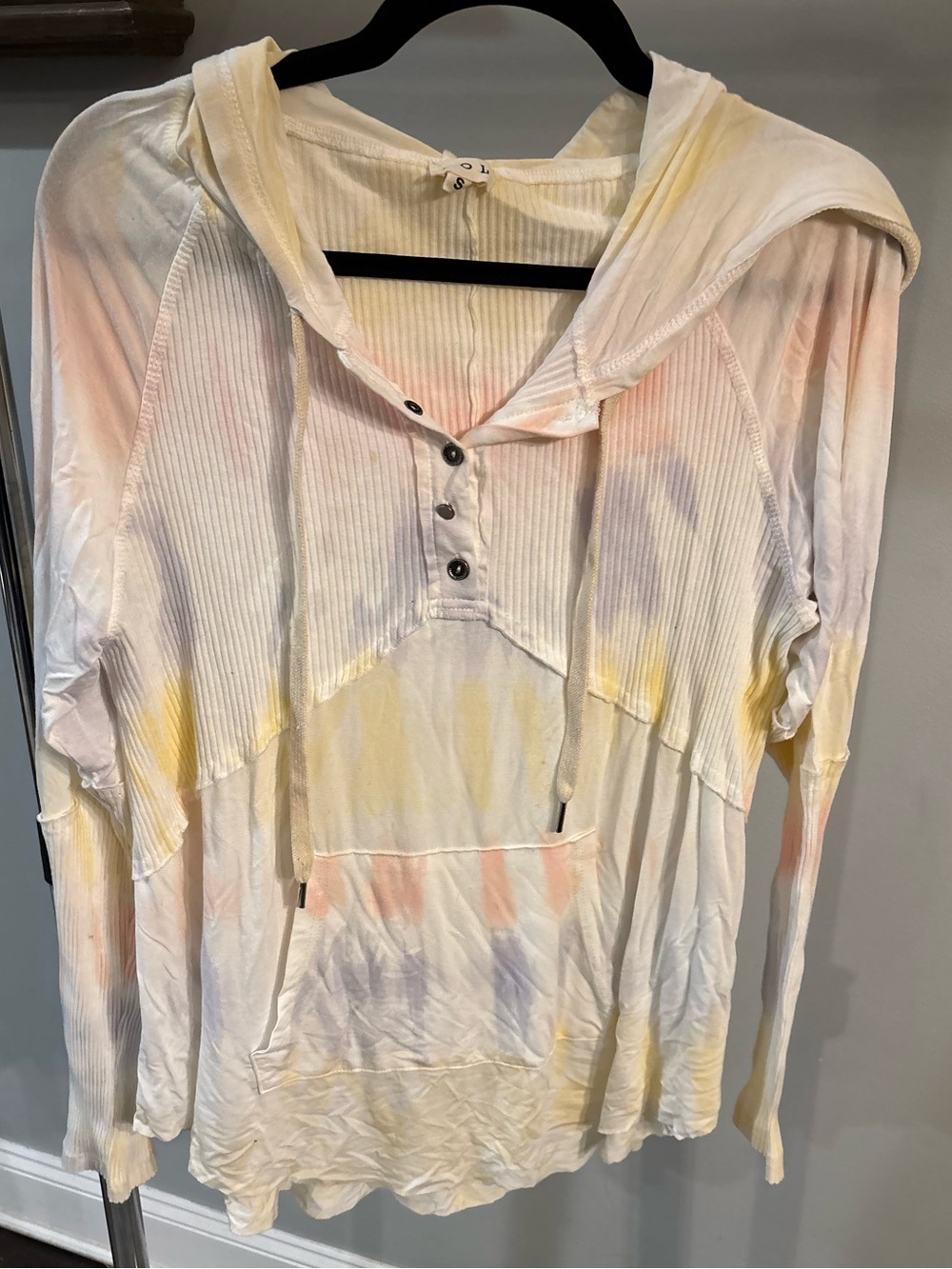 POL hoodie style ombré buttons Tie-Dye Hooded Long Sleeve Top size small